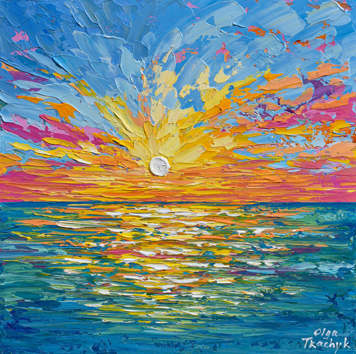 Sunset Over The Sea, Abstract Ocean Painting, Acrylic, 12