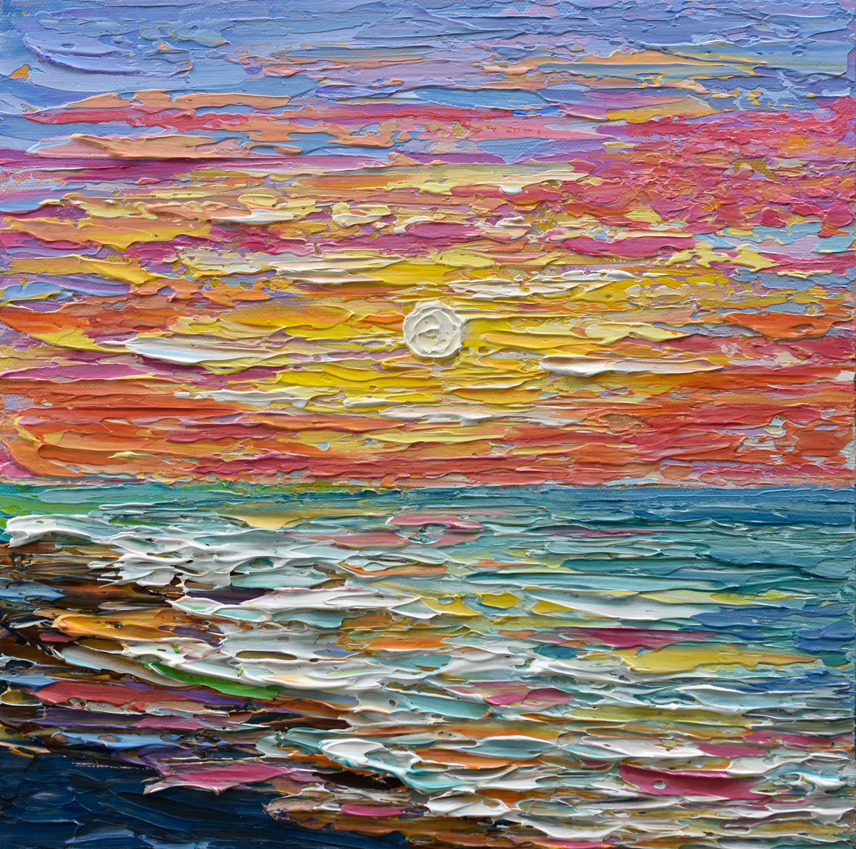 Early Sunset, Abstract Ocean Painting, Acrylic, 12