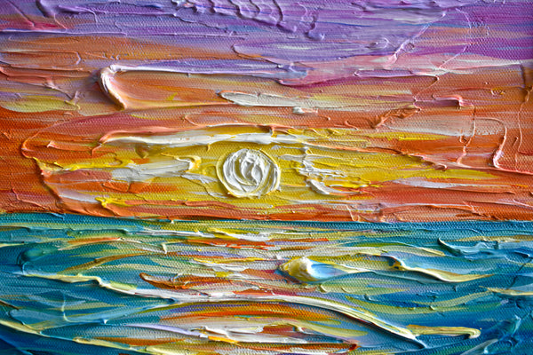 Bright Sunset, Impressionist Ocean Painting, Acrylic, 12"x12"