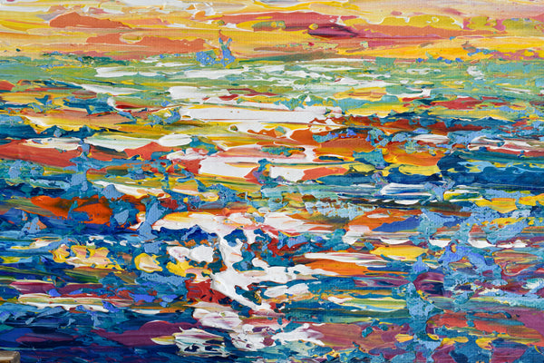 Sunset, Colorful Abstract Acrylic Painting on Canvas,  11"x14"