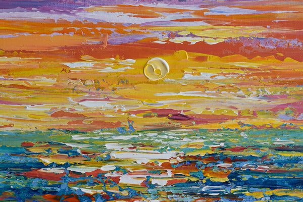 Sunset, Colorful Abstract Acrylic Painting on Canvas,  11"x14"