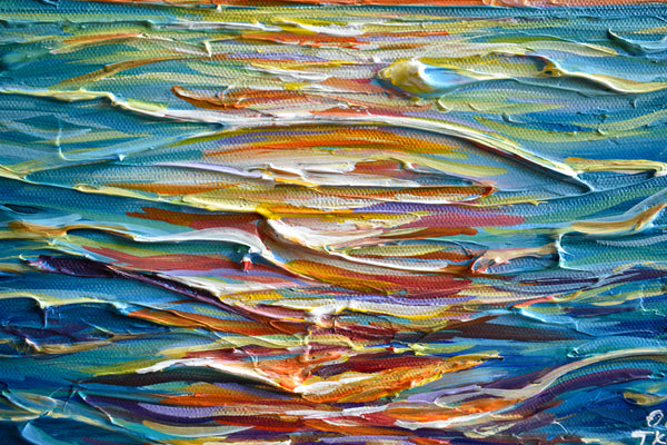 Bright Sunset, Impressionist Ocean Painting, Acrylic, 12"x12"