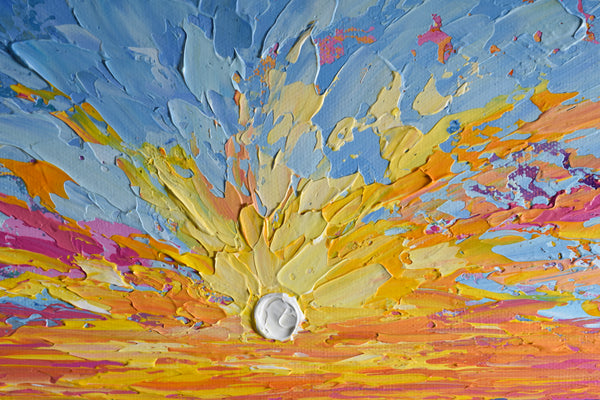 Sunset Over The Sea, Abstract Ocean Painting, Acrylic, 12"x12"