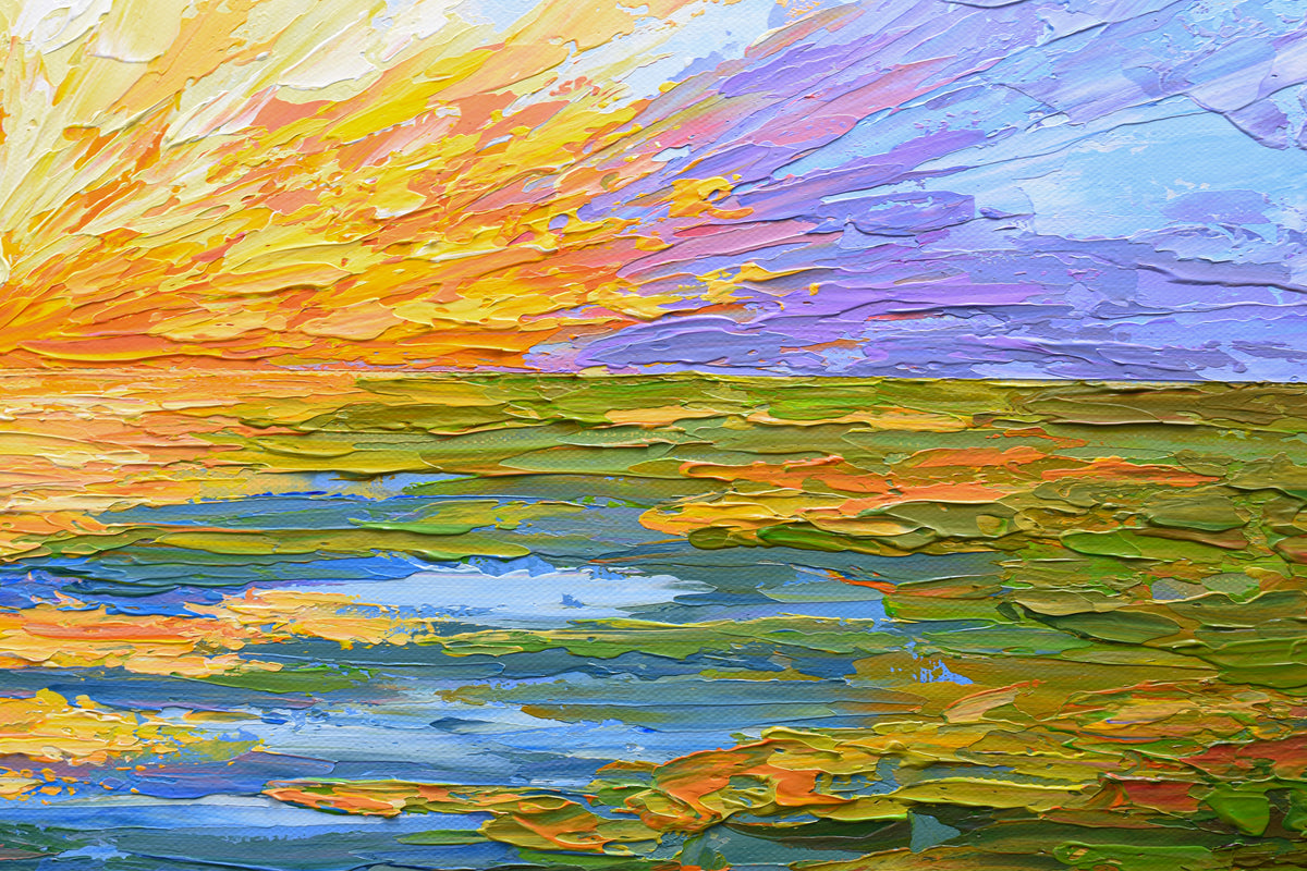 Lake Sunset Original Painting on Canvas, Impressionist Impasto