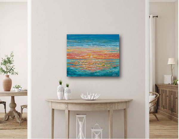 Relaxing Sunset, Palette Knife Ocean Painting, Acrylic, 16"x20"