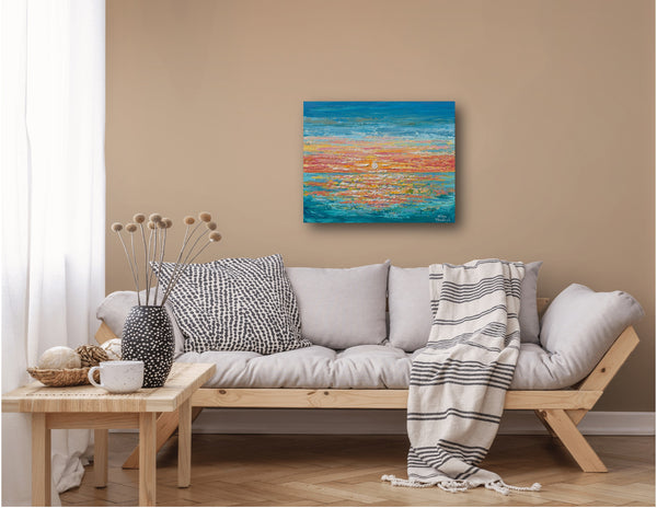 Relaxing Sunset, Palette Knife Ocean Painting, Acrylic, 16"x20"