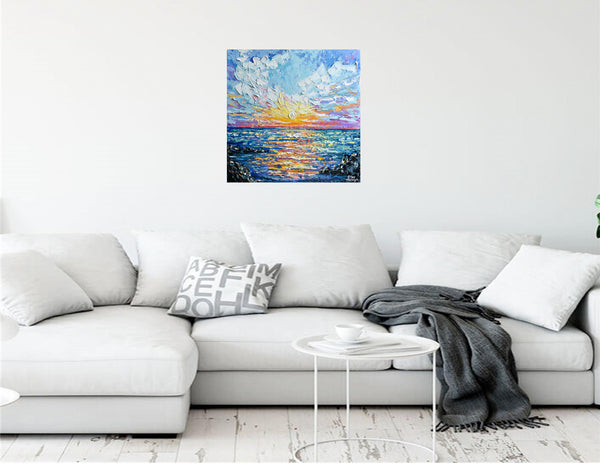 Sea Sunset, Acrylic on Canvas, "20x20"