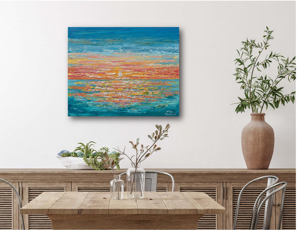 Relaxing Sunset, Palette Knife Ocean Painting, Acrylic, 16"x20"