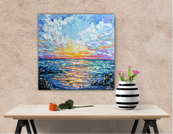 Sea Sunset, Acrylic on Canvas, "20x20"