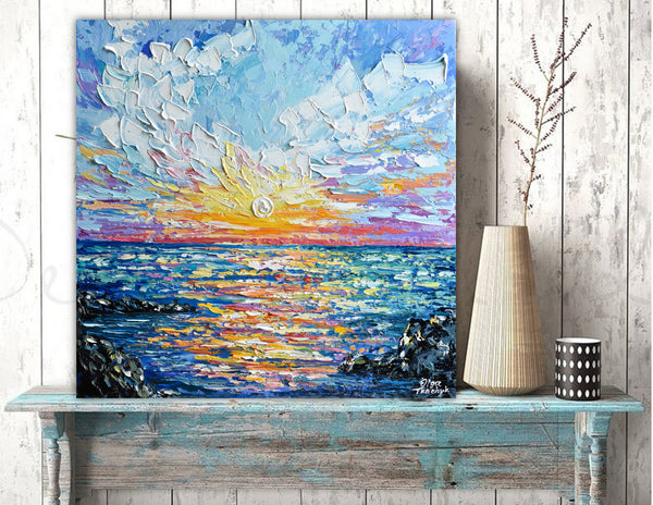 Sea Sunset, Acrylic on Canvas, "20x20"