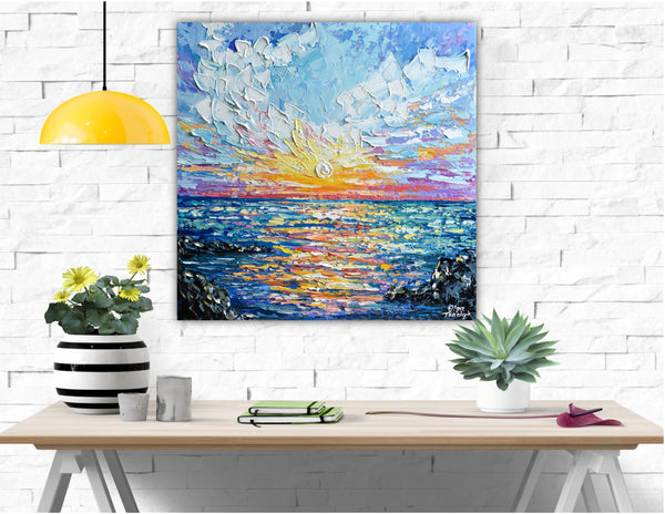 Sea Sunset, Acrylic on Canvas, "20x20"