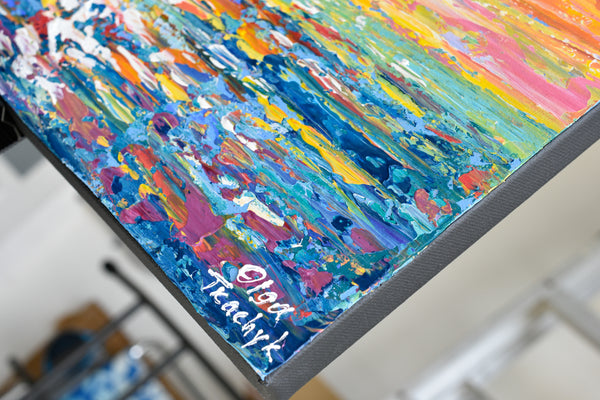 Sunset, Colorful Abstract Acrylic Painting on Canvas,  11"x14"