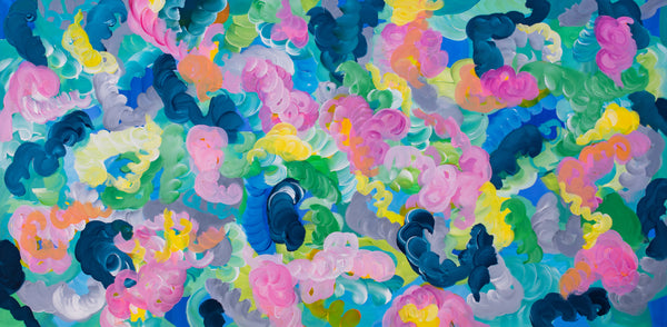 Childhood, Abstract Swirls Painting on Canvas, 24"x48"