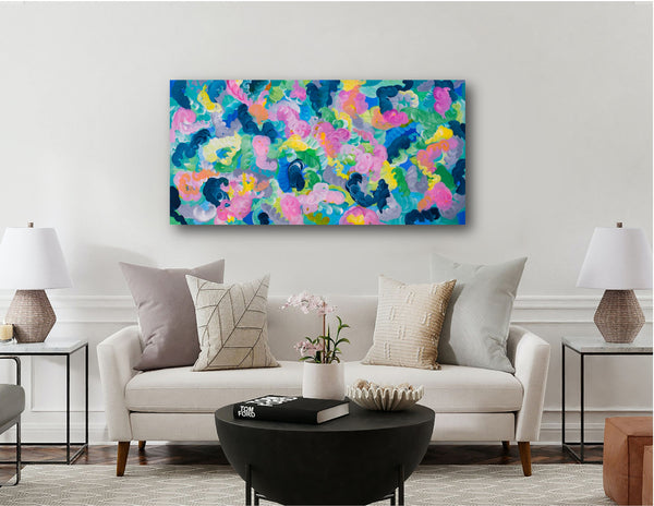 Childhood, Abstract Swirls Painting on Canvas, 24"x48"