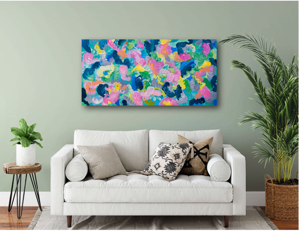 Childhood, Abstract Swirls Painting on Canvas, 24"x48"