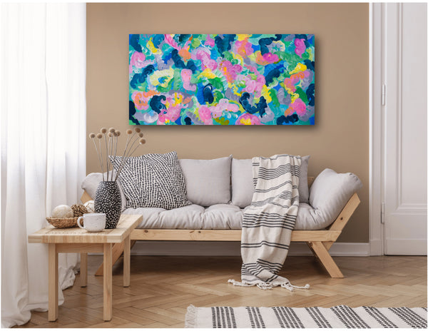 Childhood, Abstract Swirls Painting on Canvas, 24"x48"