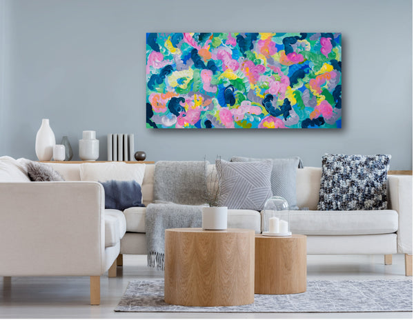 Childhood, Abstract Swirls Painting on Canvas, 24"x48"