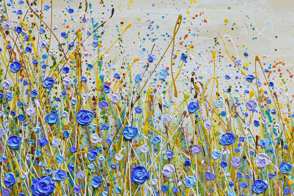 Blue Flowers Symphony, Acrylic on Canvas, 24"x48"