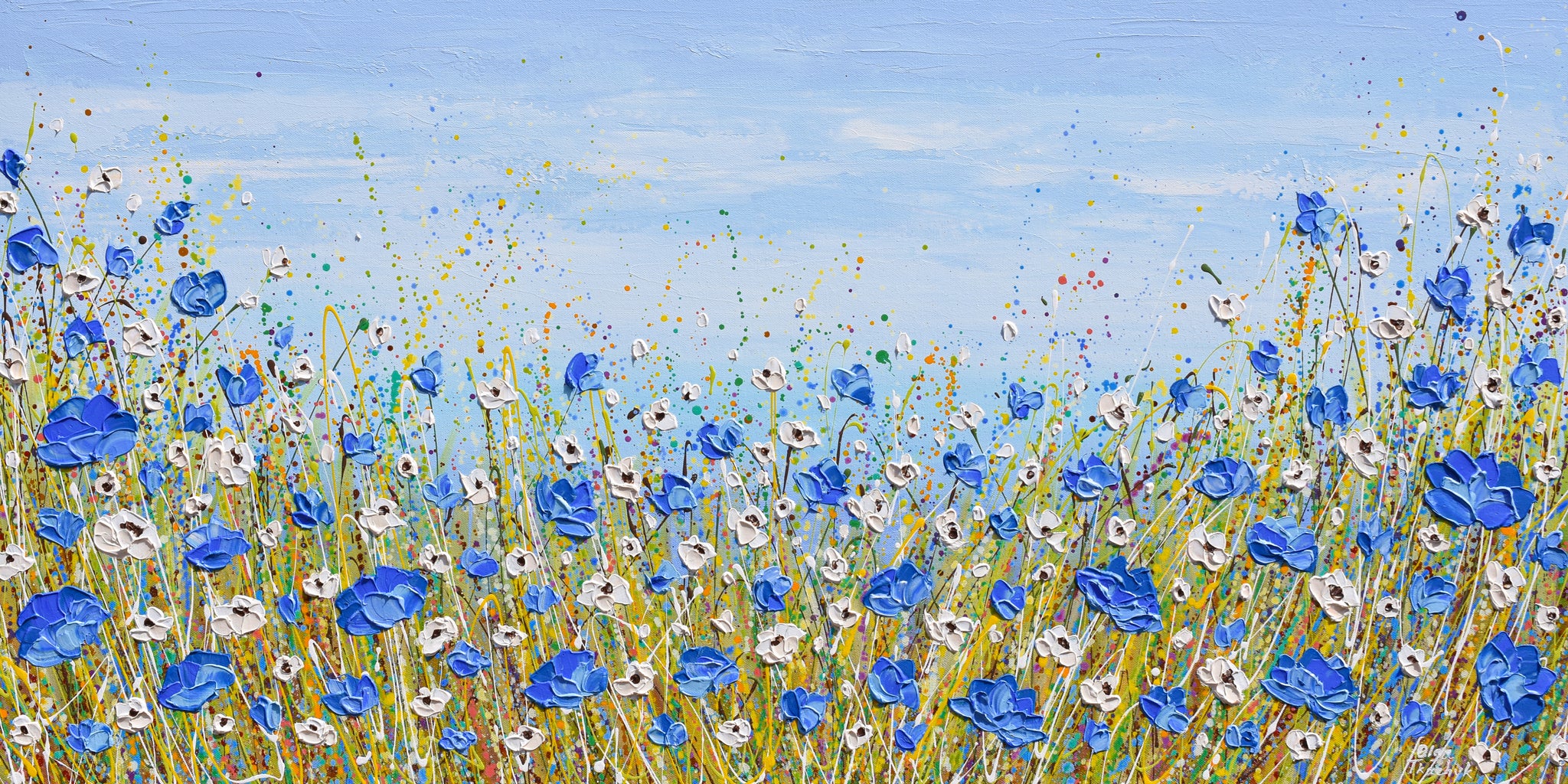 油彩画 オウギバト BlueandWhiteFlowersetsy_90b40b