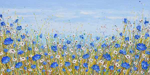 Blue and White Wildflowers, Acrylics on Canvas, 24"x48"