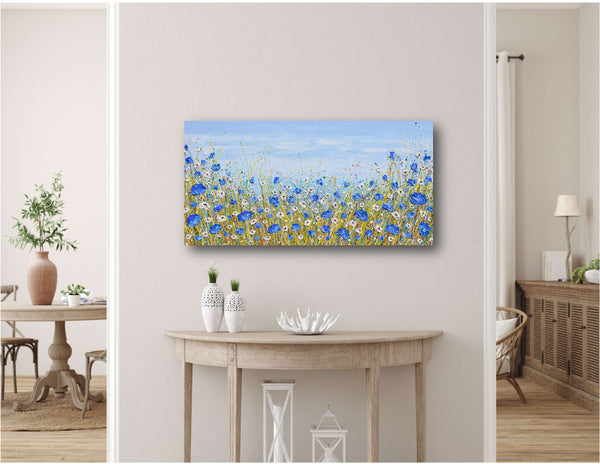 Blue and White Wildflowers, Acrylics on Canvas, 24"x48"