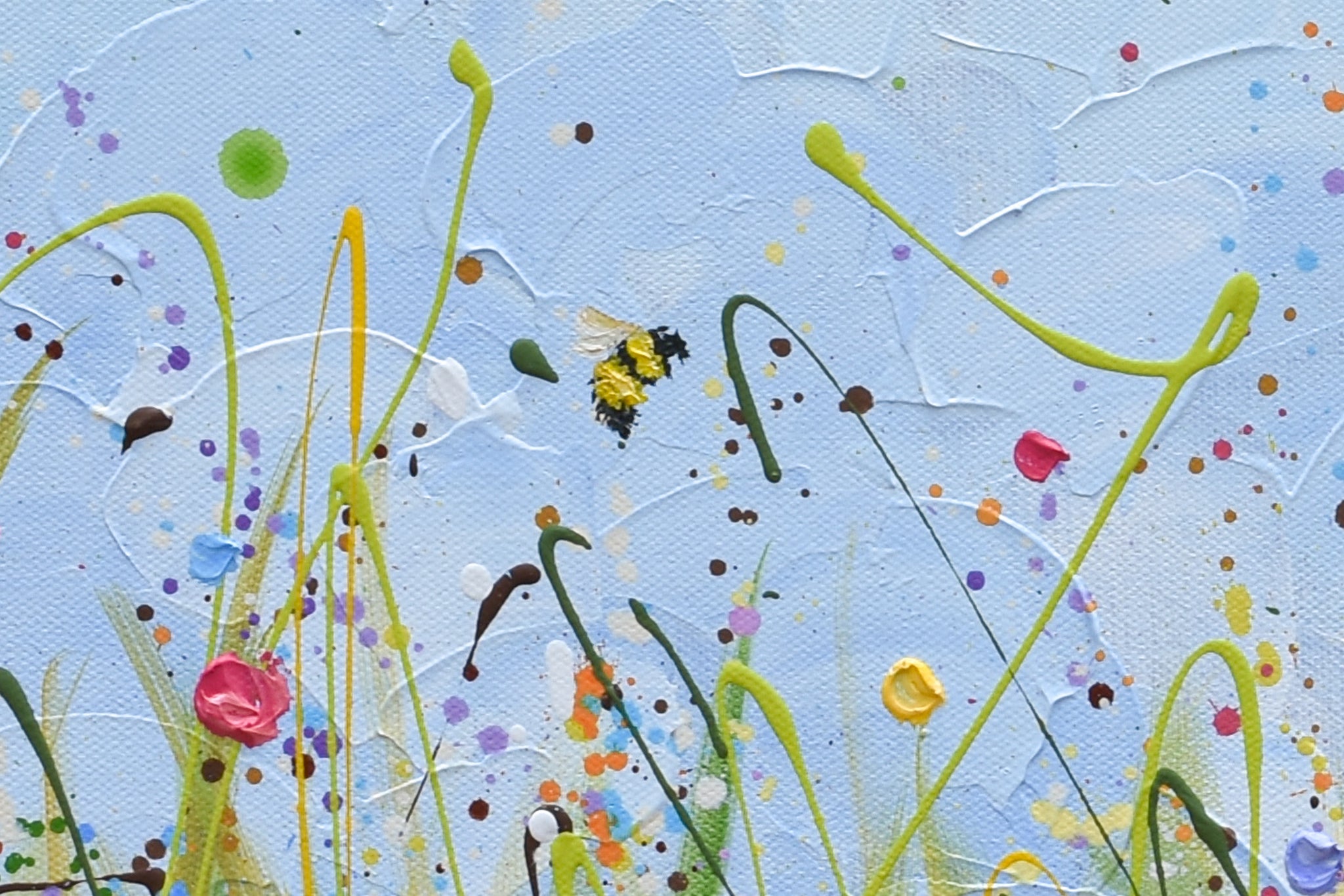 Colorful Flower Meadow, original painting on canvas, textured