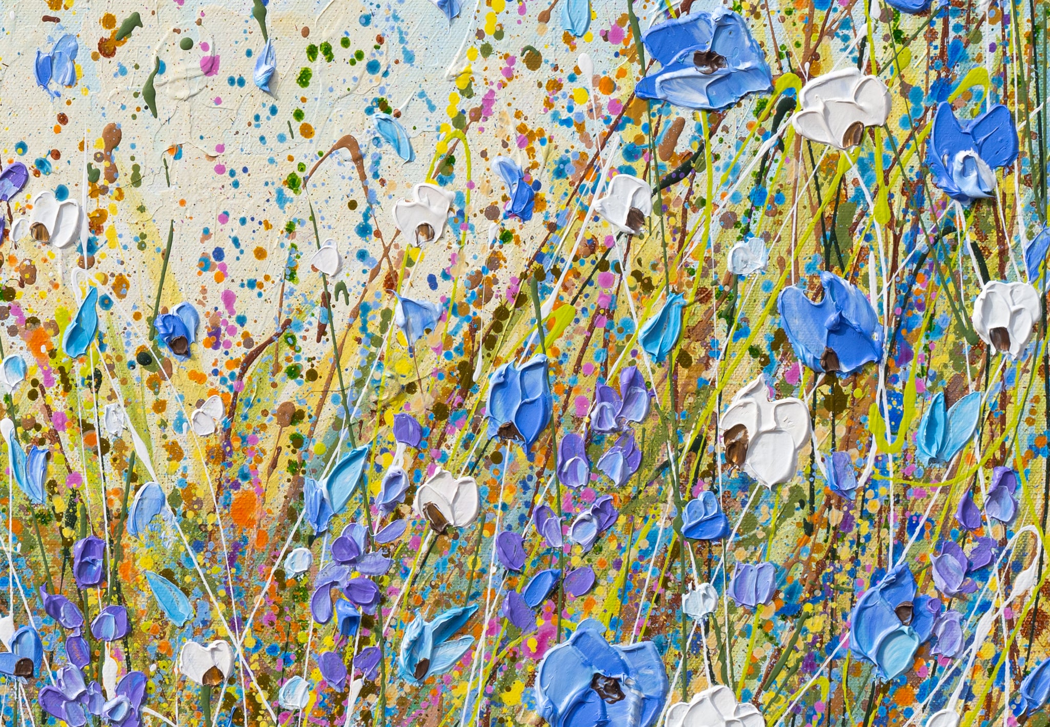 Calming Blue Flowers, Original Acrylic Painting on Canvas