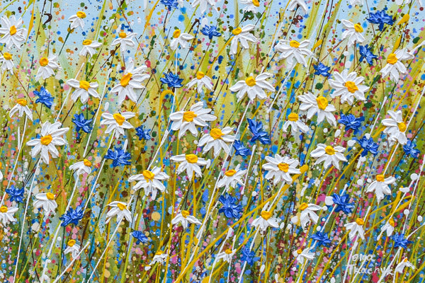 Daisies and Cornflowers II, 48"x24", Acrylics on Canvas