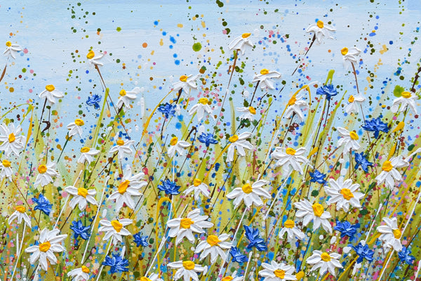 Daisies and Cornflowers II, 48"x24", Acrylics on Canvas