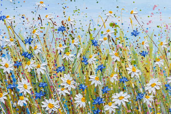 Daisies and Cornflowers II, 48"x24", Acrylics on Canvas