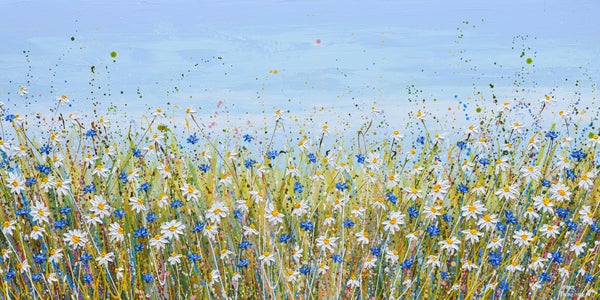 Daisies and Cornflowers II, 48"x24", Acrylics on Canvas