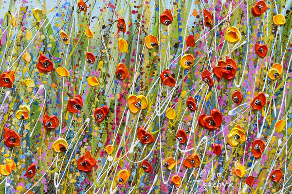 Poppies in July, Acrylics on Canvas, 24"x48"