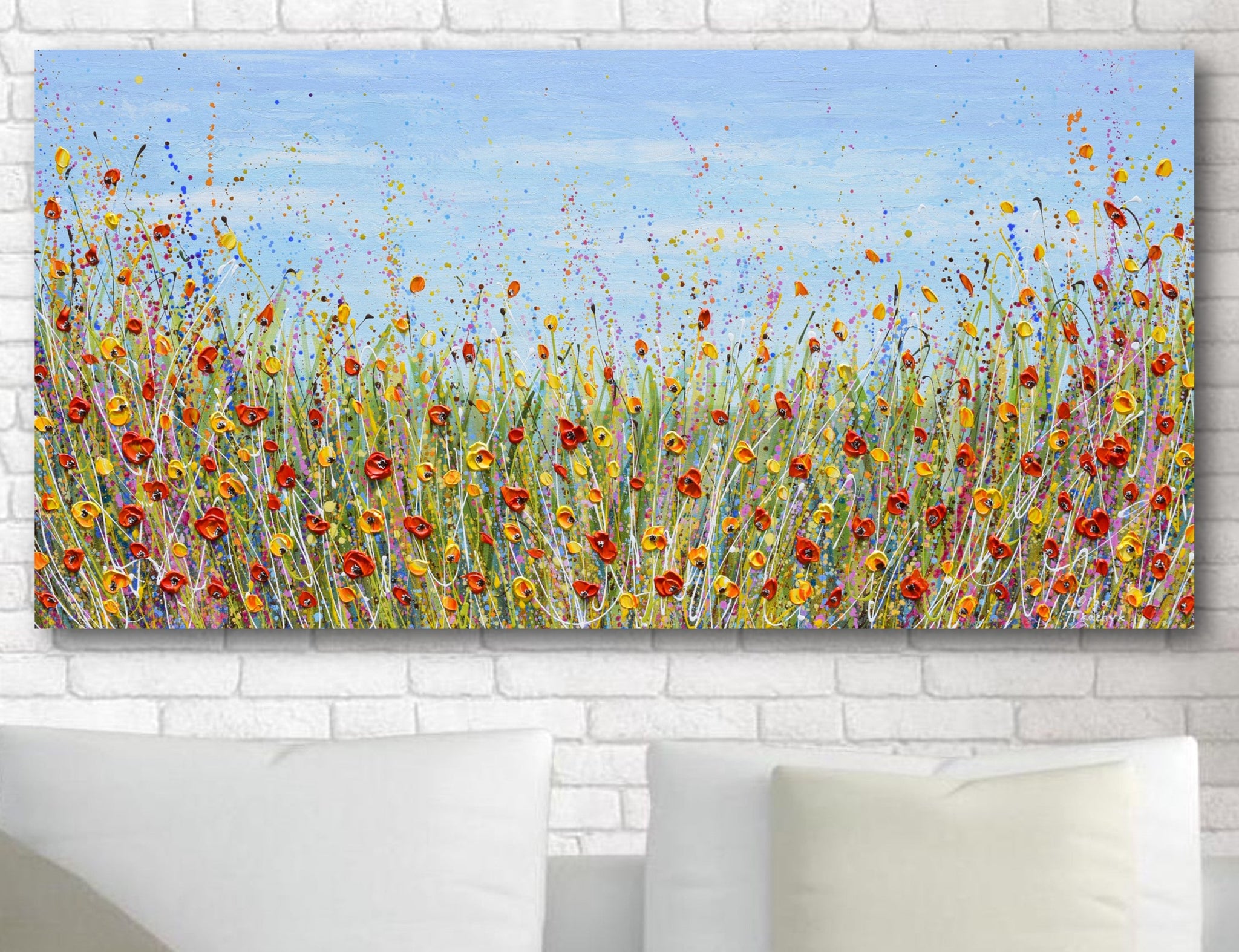 Poppies in July, Acrylics on Canvas, 24"x48"