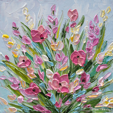 Spring Bouquet, Acrylics on Canvas, 12"x12"