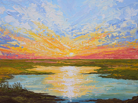 Sunset Over Marsh, Acrylics on Canvas, 16"x20"