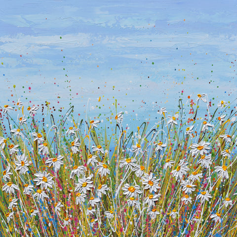 White Daisy Field, 24"x24", acrylics on canvas