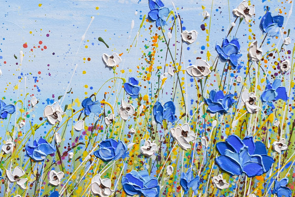 Blue and White Wildflowers, Acrylics on Canvas, 24"x48"