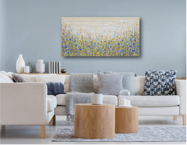 Blue Flowers Symphony, Acrylic on Canvas, 24"x48"