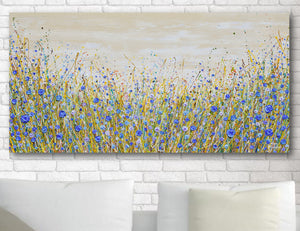 Blue Flowers Symphony, Acrylic on Canvas, 24"x48"