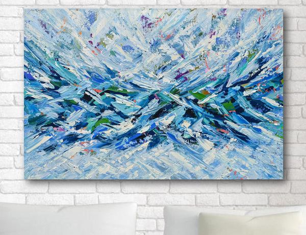 Blue abstract painting, palette knife art on canvas, thick paint, hand painted, original artwork