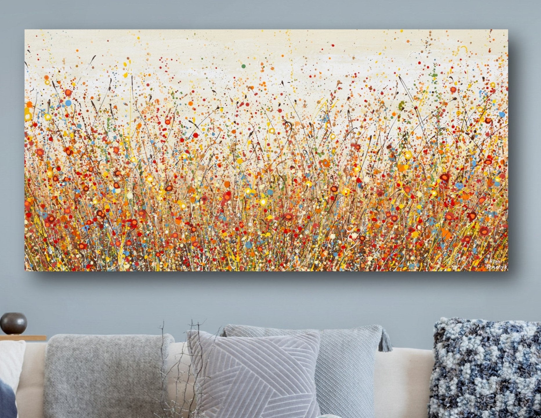 Cheerful Autumn Flowers, 24"x48", Acrylics on Canvas