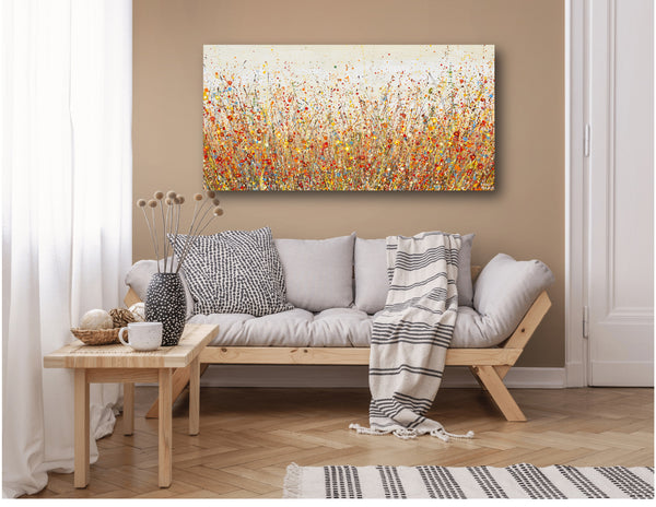 Cheerful Autumn Flowers, 24"x48", Acrylics on Canvas