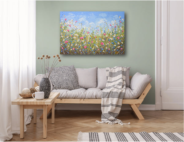 Clouds over daisies, Acrylics on Canvas, 24"x36"