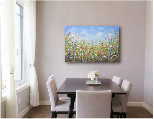 Clouds over daisies, Acrylics on Canvas, 24"x36"