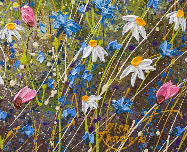 Clouds over daisies, Acrylics on Canvas, 24"x36"