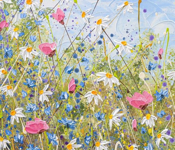 Clouds over daisies, Acrylics on Canvas, 24"x36"