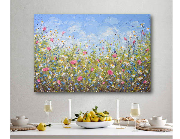 Clouds over daisies, Acrylics on Canvas, 24"x36"