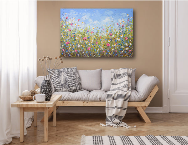 Clouds over daisies, Acrylics on Canvas, 24"x36"