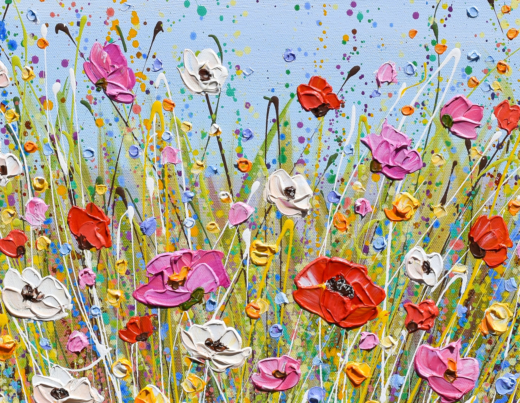 Colorful Poppies, Original Acrylic Painting on Canvas, Impasto