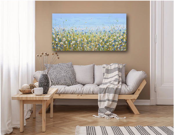 Daisies and Cornflowers II, 48"x24", Acrylics on Canvas